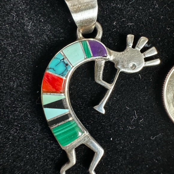 VTG Kokopelli Native American Pendant Sterling Multi Stone Inlay TSF MM - Picture 9 of 10